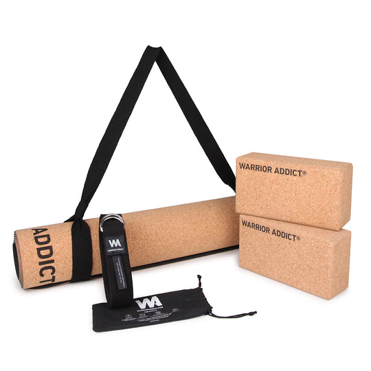 Yoga mat, blocks, bag, and strap, all from Warrior Addict.