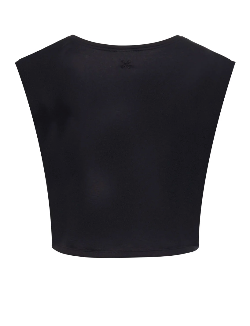 Black sleeveless top on a white background