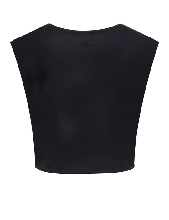 Black sleeveless top on a white background
