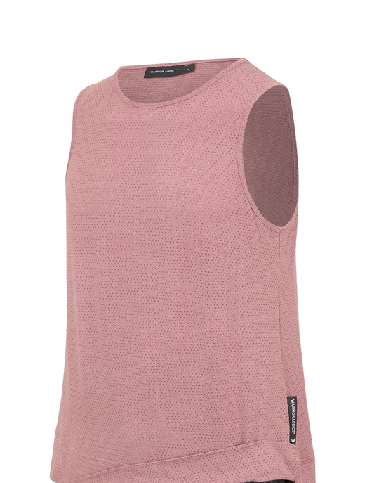 Rose-colored mesh tank top.