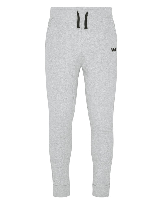Gray sweatpants with a drawstring and the letters "WA" on the right thigh.