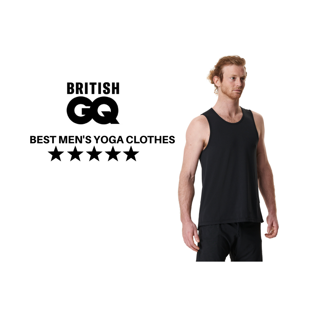 Man in black tank top and shorts.