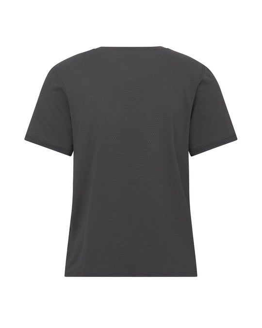 Dark grey mesh t-shirt.