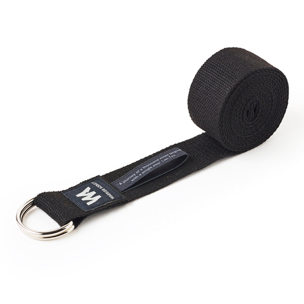 black yoga strap rolled with buckle 