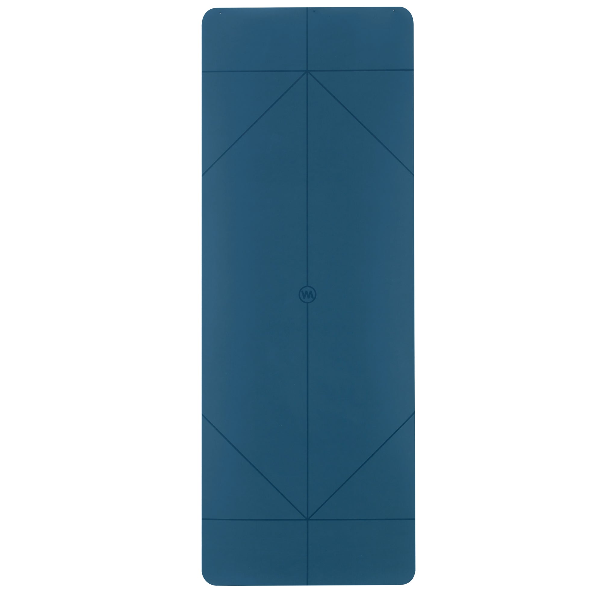 Blue yoga mat with geometric design.