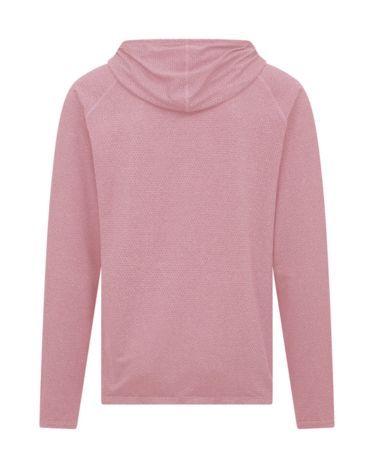 Back of pink hooded sweatshirt.