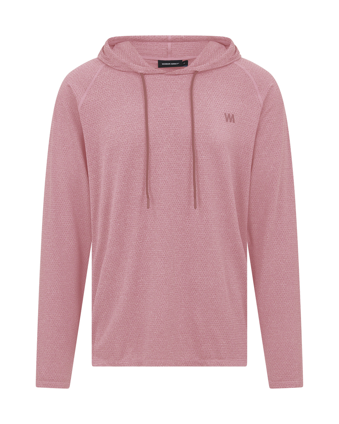 Pink hooded sweatshirt with long sleeves.