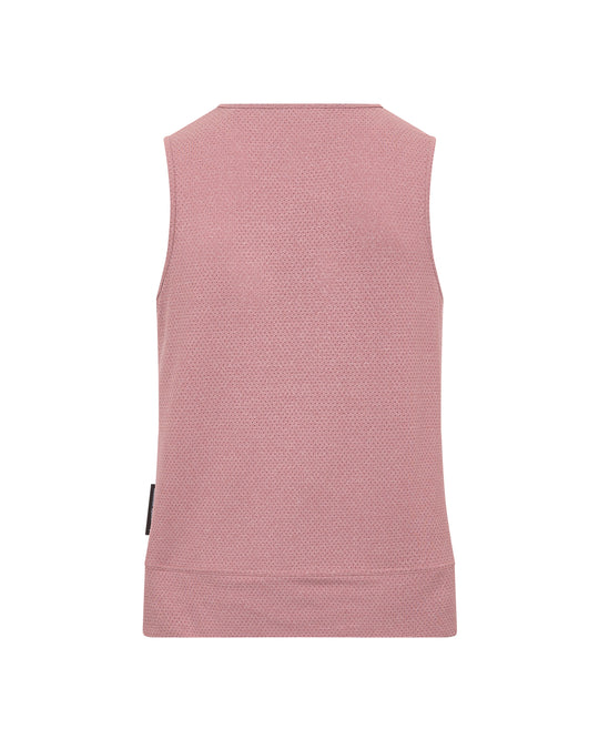 Pink textured sleeveless top, back view.