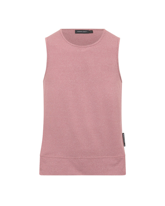 Pink sleeveless knit shirt.