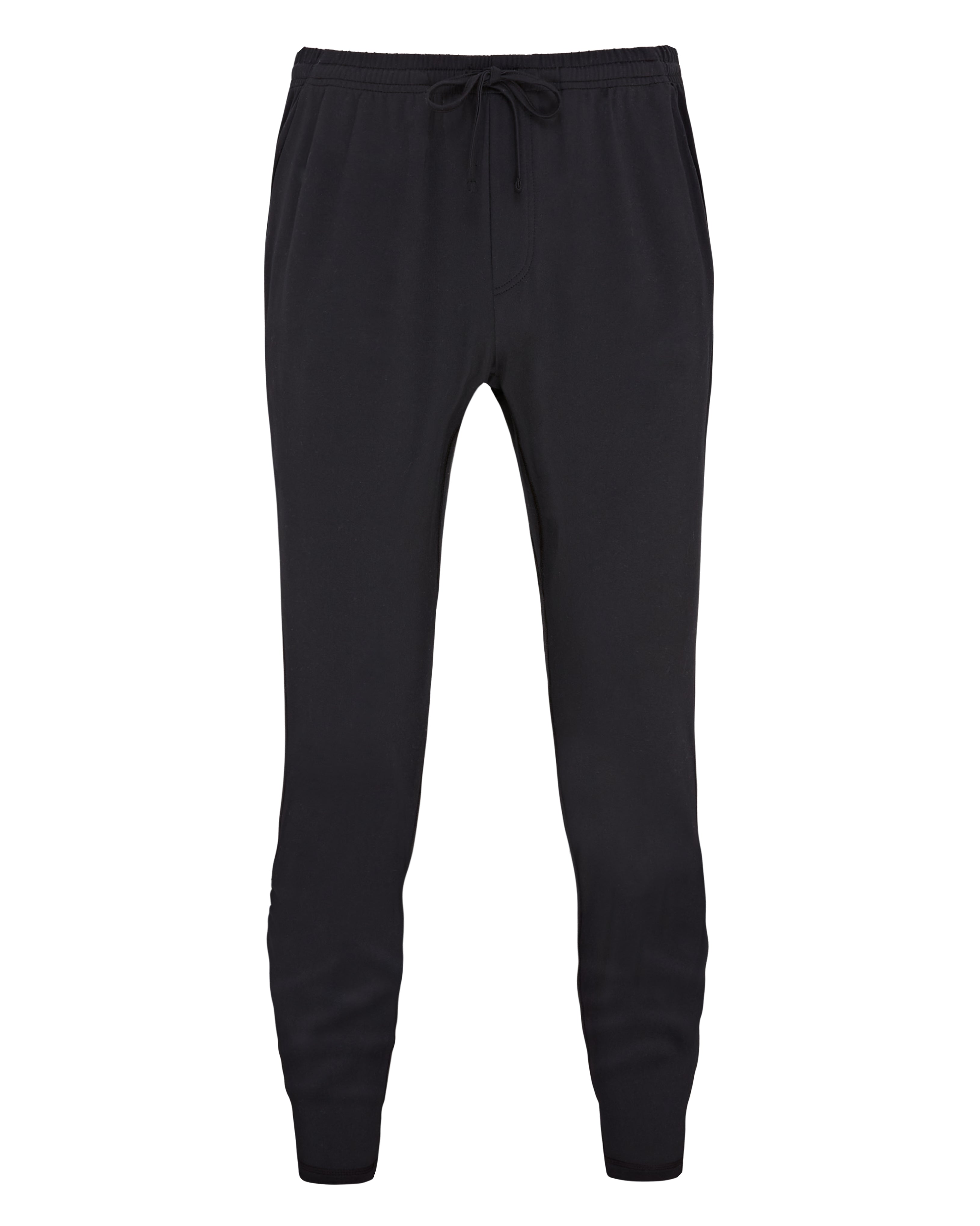 Black sweatpants with drawstring waist.