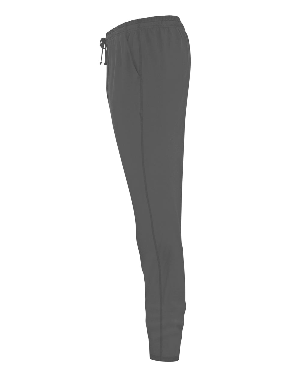 Gray sweatpants with a drawstring waist.