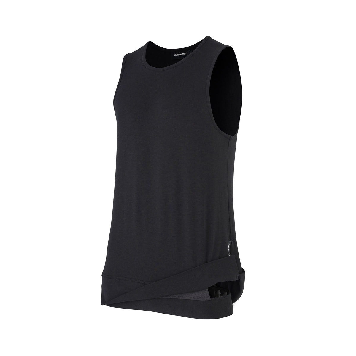 a black yoga top that doesn&#39;t ride up with inversion tech trade marked mechanism front view 