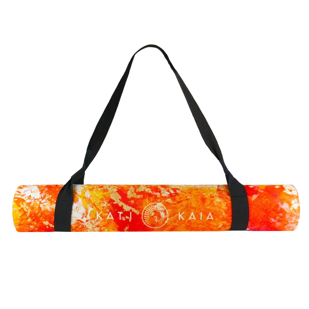 kati kaia luxury yoga mat in orange rolled with carry strap 