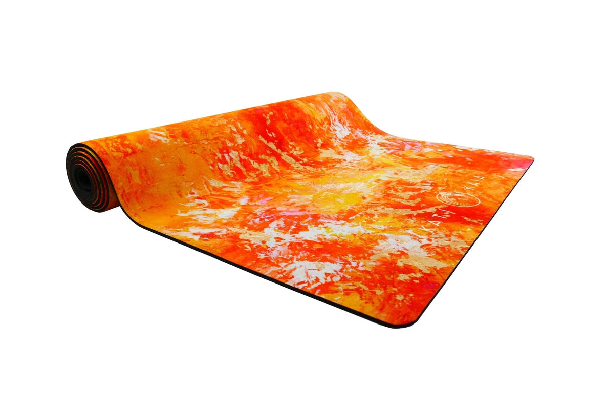 kati kaia luxury yoga mat in orange half rolled 