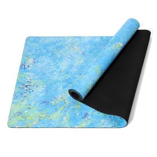 Blue and black yoga mat.