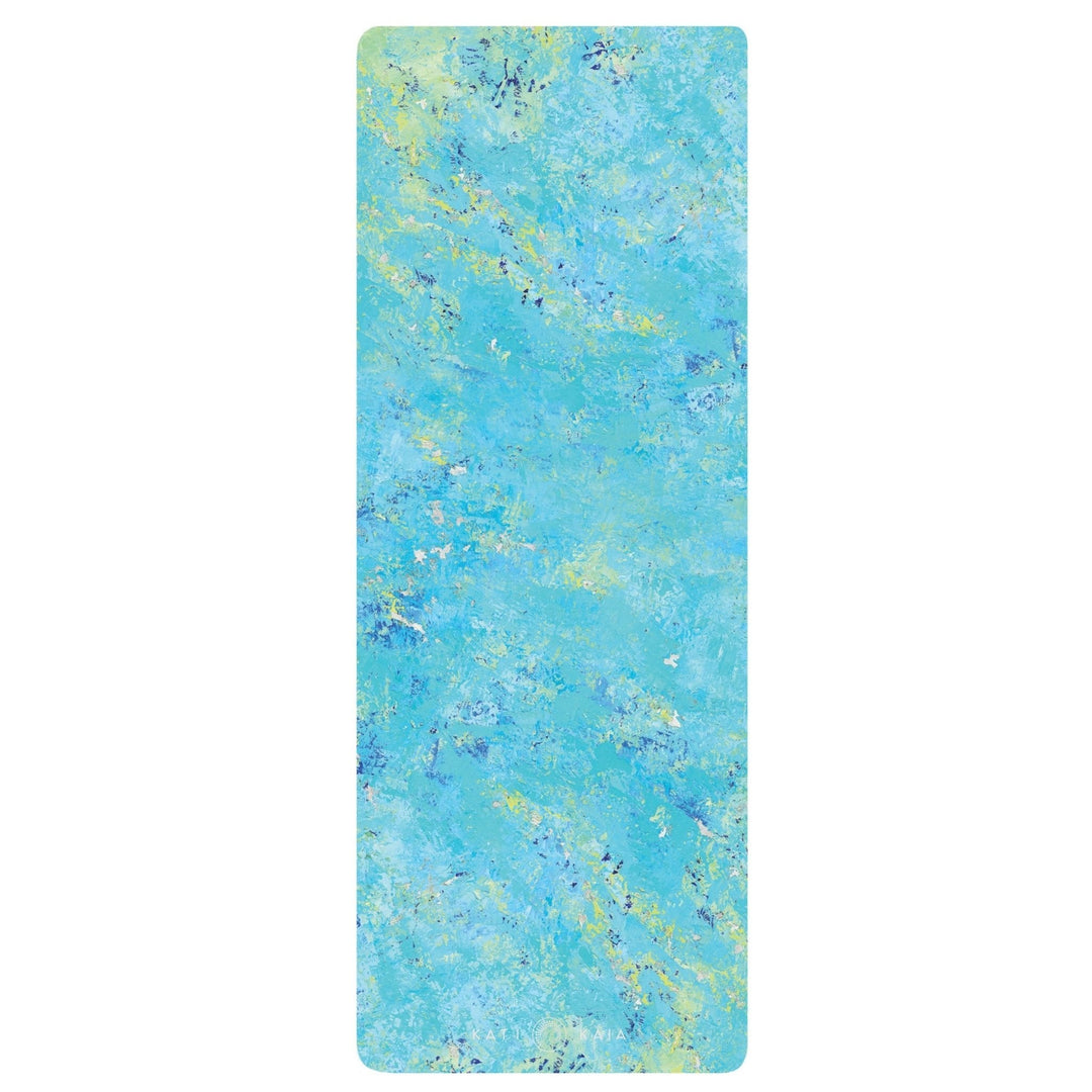 Blue and yellow textured yoga mat.