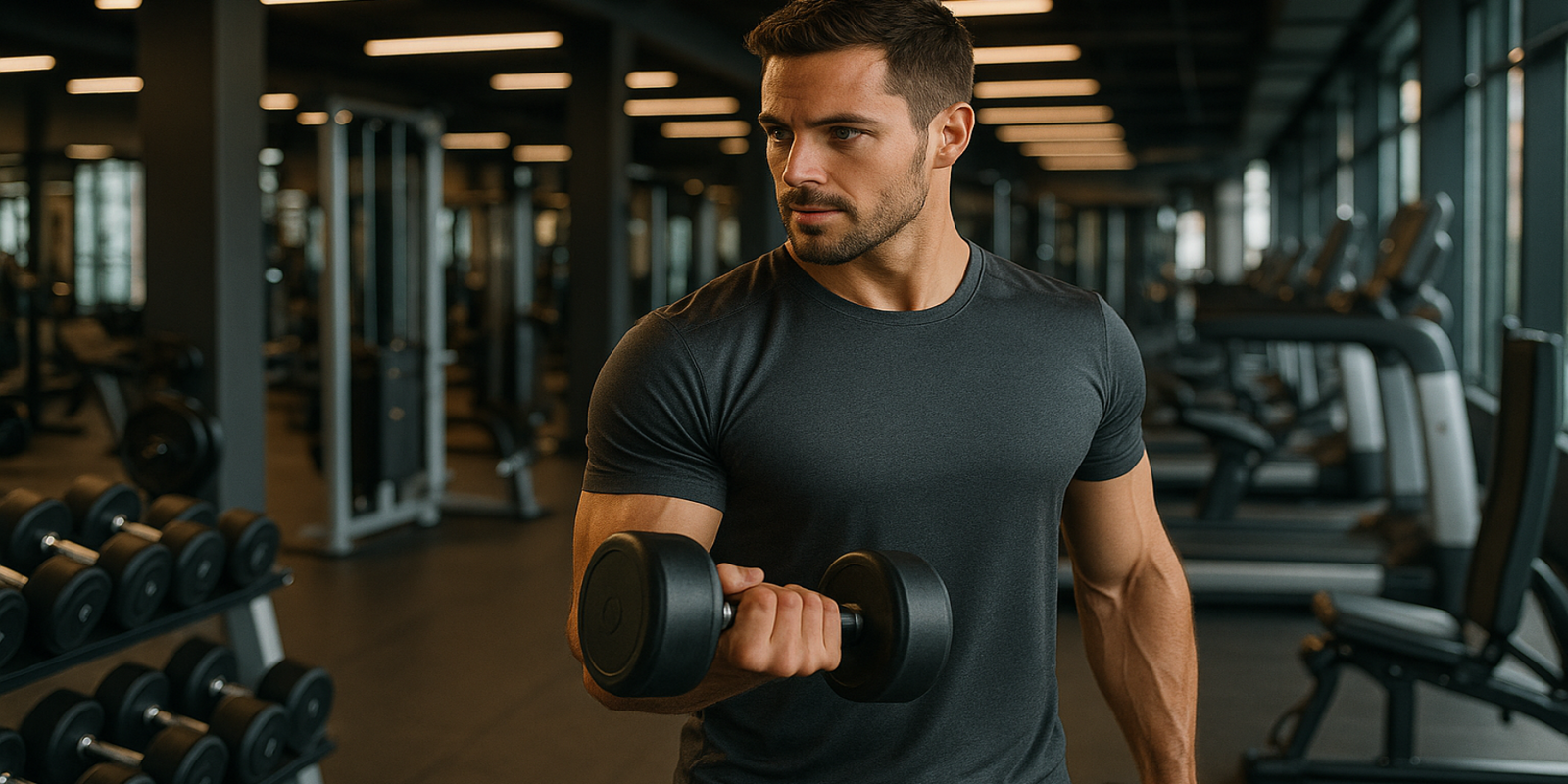 man in quick dry sports t-shirt at gym 