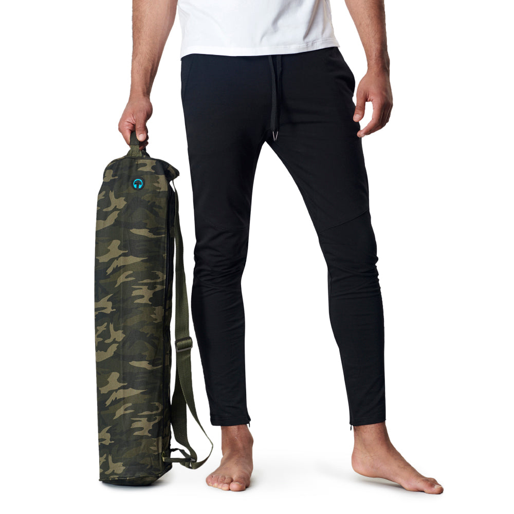 model carrying warrior addicts camo print yoga mat bag 