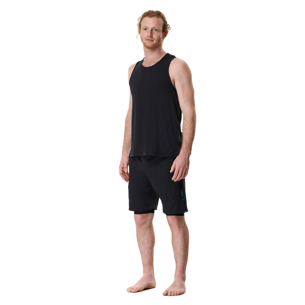full length model sot of warripor addicts mens yoga shorts in black 