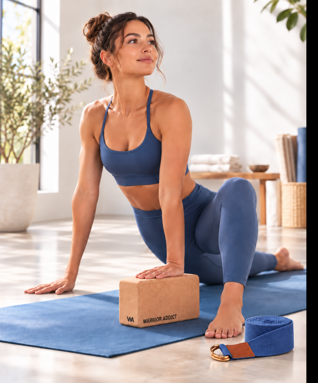 Warrior Yoga Block And Blue Strap Set