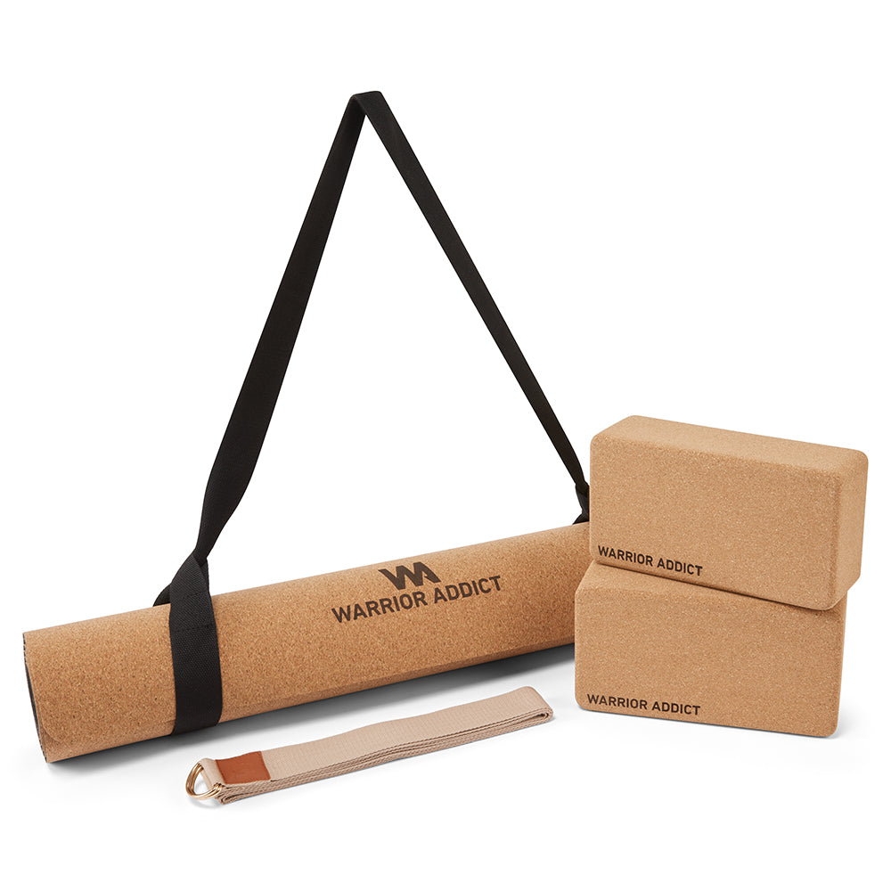 Warrior Cork Yoga Mat  Set – Non Slip Cork Yoga Mat Set With Two Cork Blocks & Strap