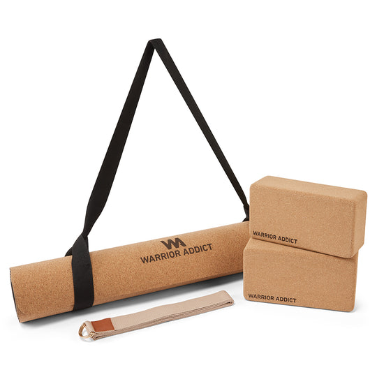 Warrior Cork Yoga Mat  Set – Non Slip Cork Yoga Mat Set With Two Cork Blocks &amp; Strap