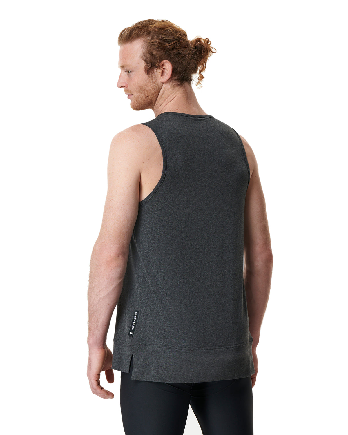 back of mens yoga top in grey by warrior addict 