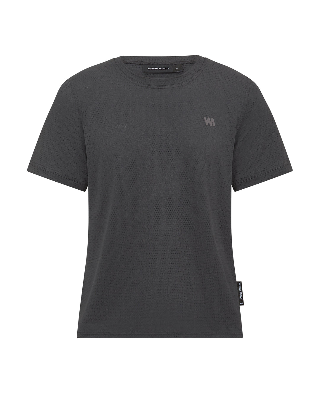 Black warrior addict  t-shirt with a  WA logo on a white background