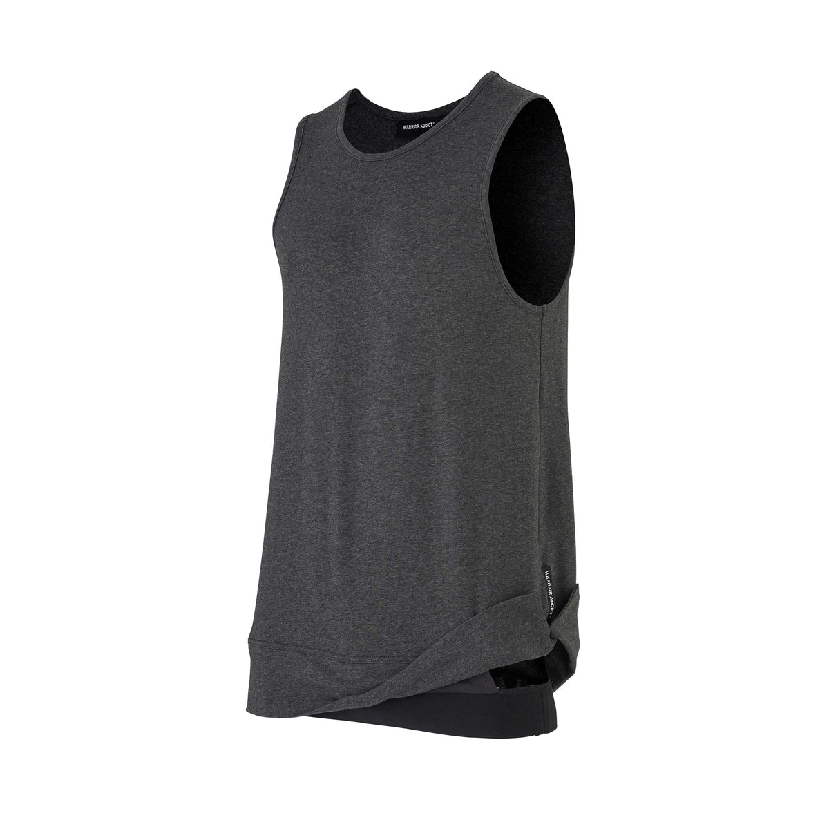 grey mens yoga top that does not ride up by warrior addict 
