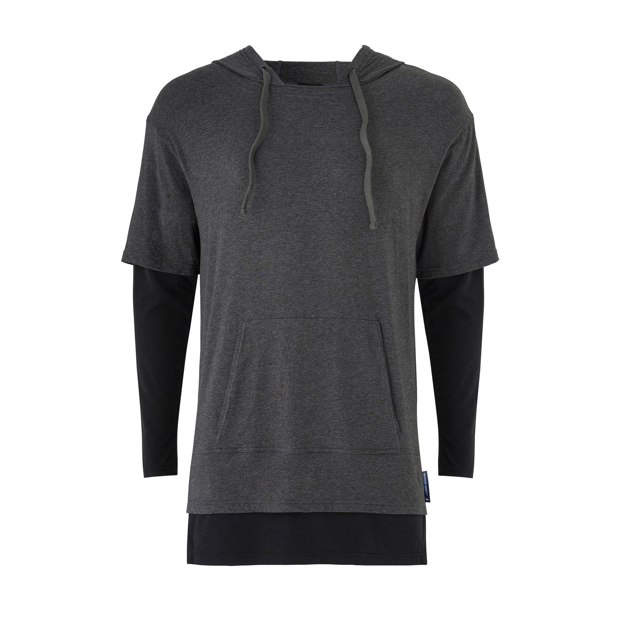 grey mens yoga hoodie front view by warrior addict 