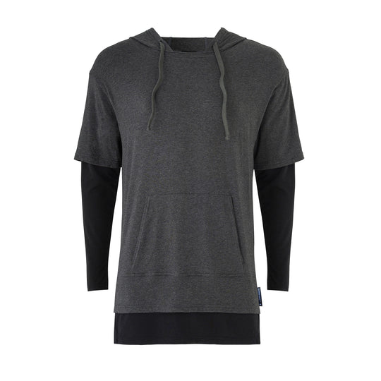 grey mens yoga hoodie front view by warrior addict 