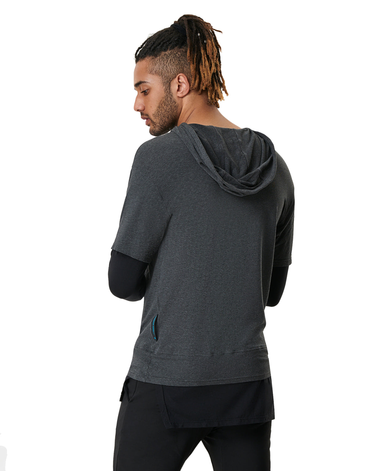 back view mens yoga hoodie in grey by warrior addict