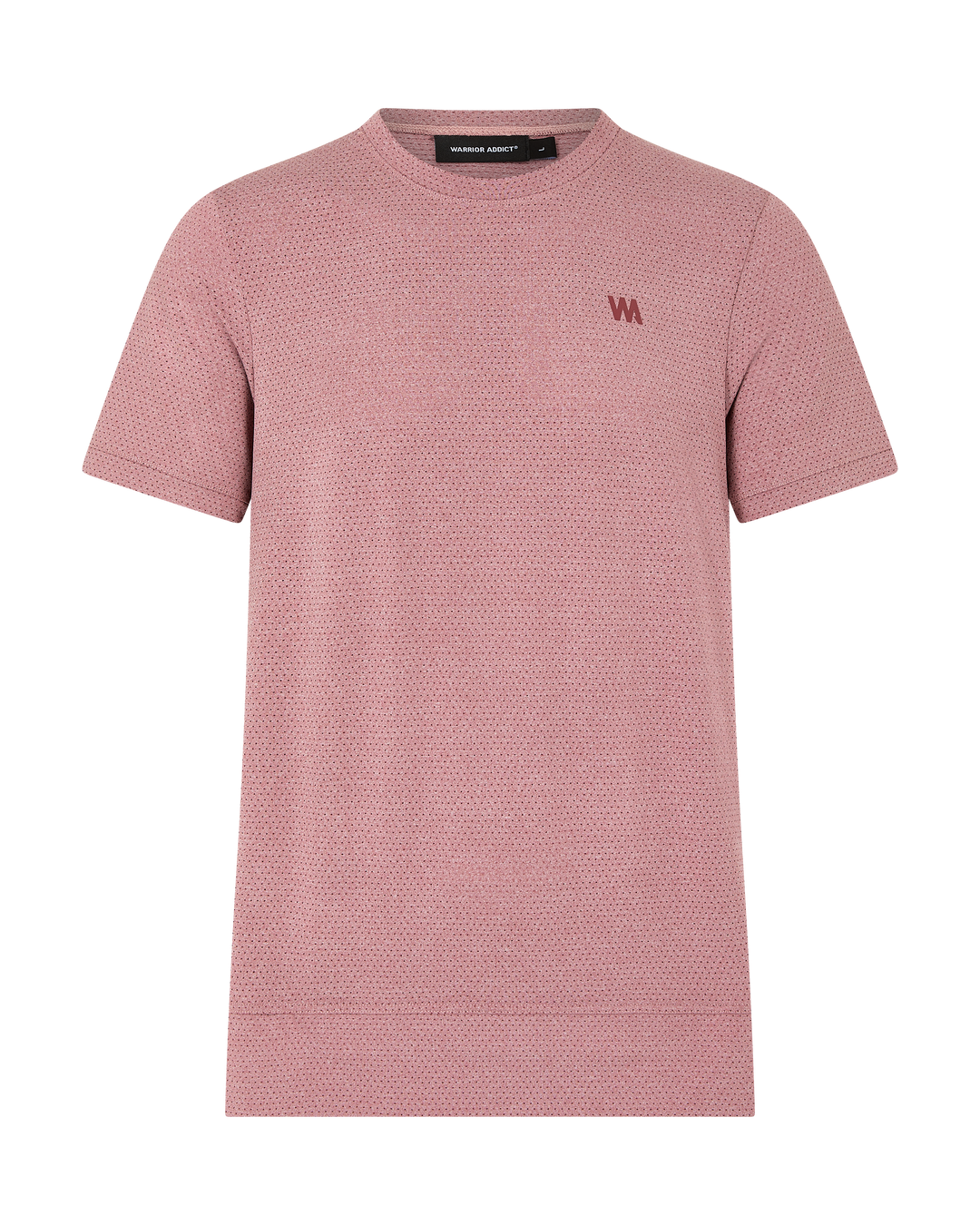 Salmon-colored t-shirt with a textured, dotted pattern and a red letter "W" on the chest.
