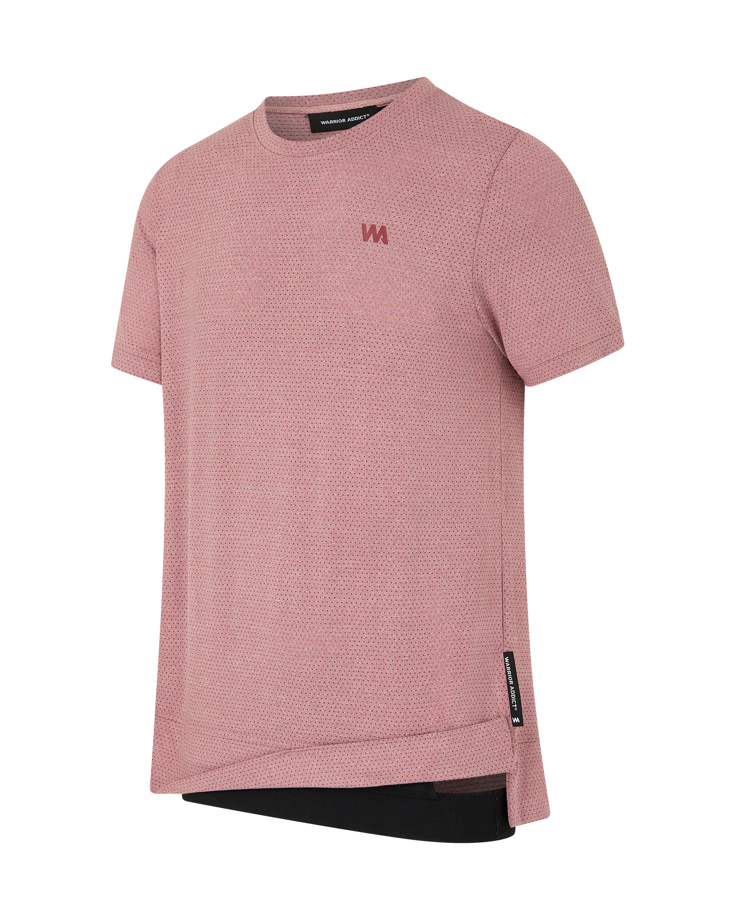 Pink short-sleeve mesh t-shirt.