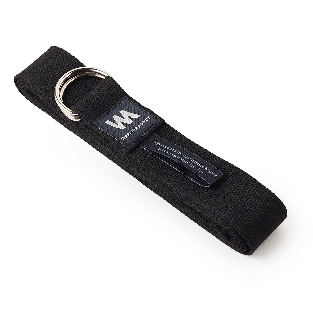 warrior addict black yoga strap foled with silver ring