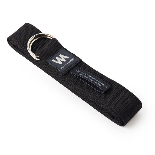 warrior addict black yoga strap foled with silver ring