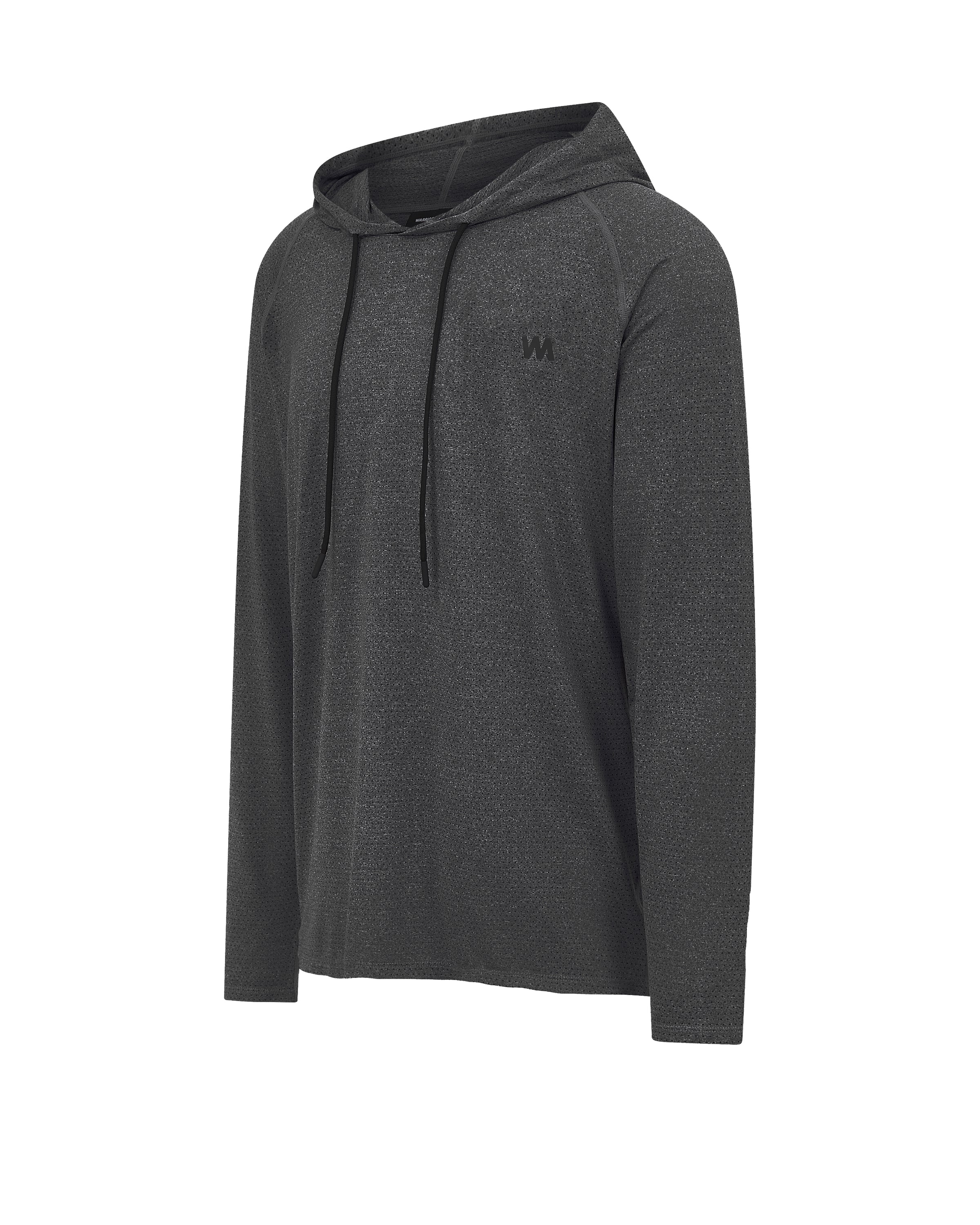 Gray long-sleeve hoodie with drawstring.