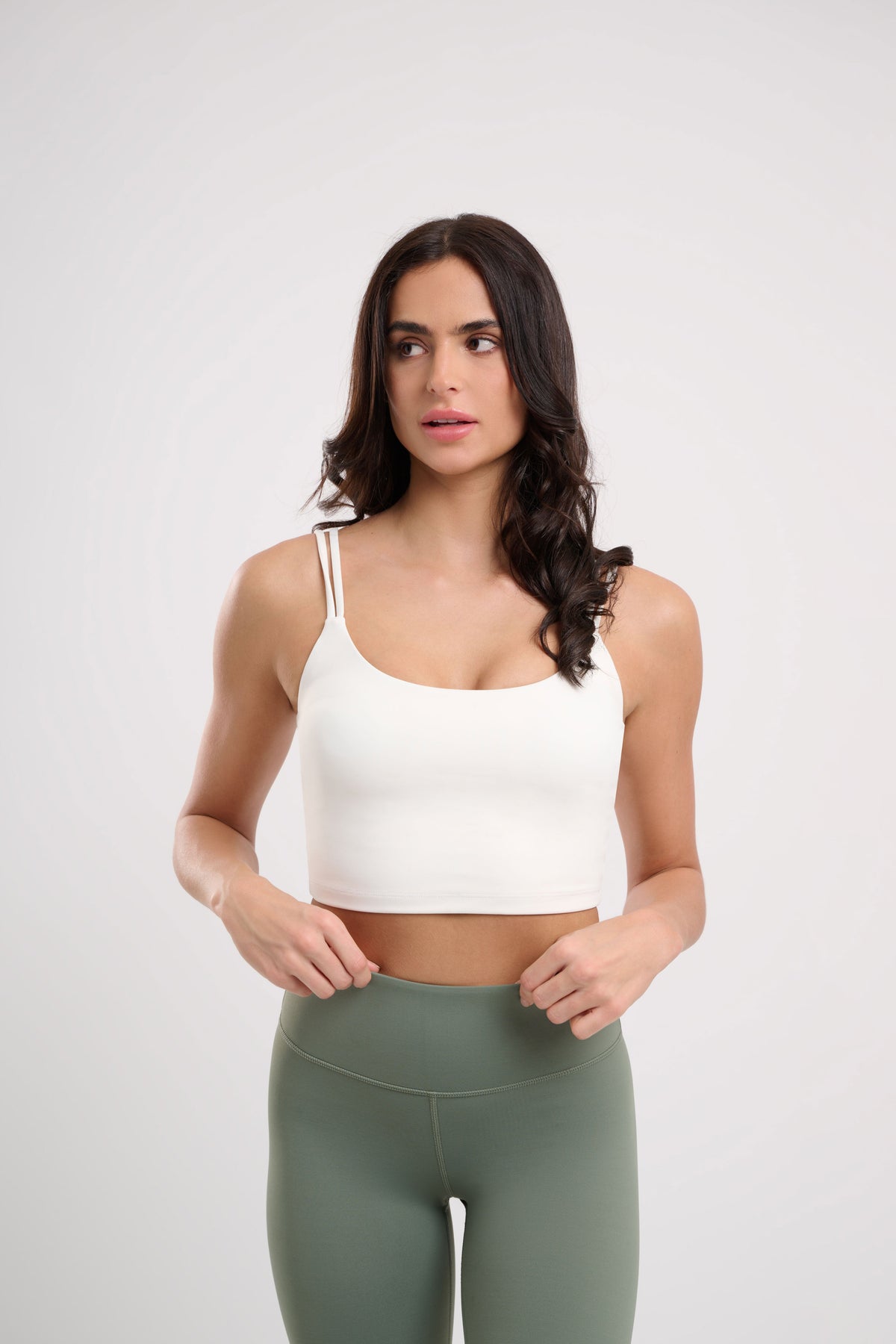 white womens yoga top by naturally evie 