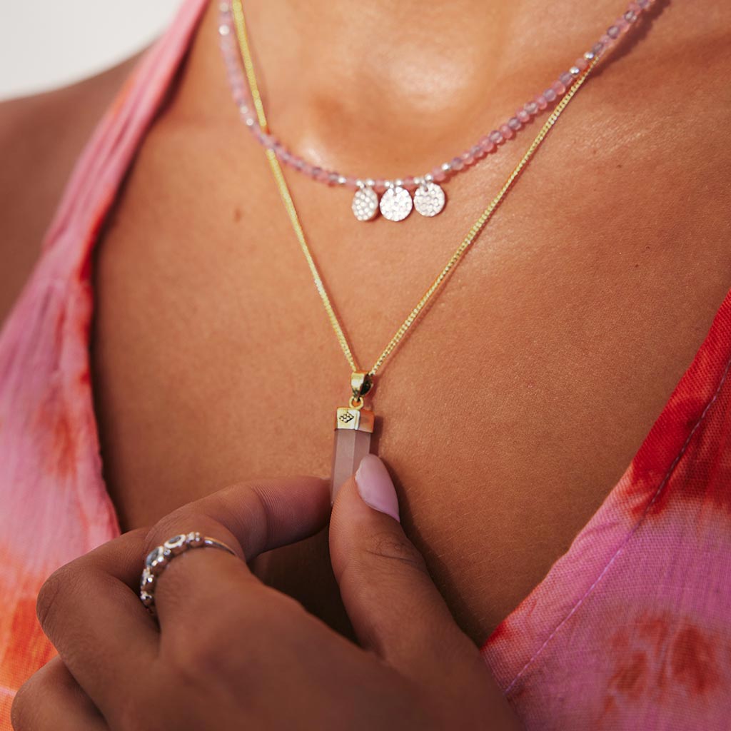 Open Heart Rose Quartz Necklace - Gold