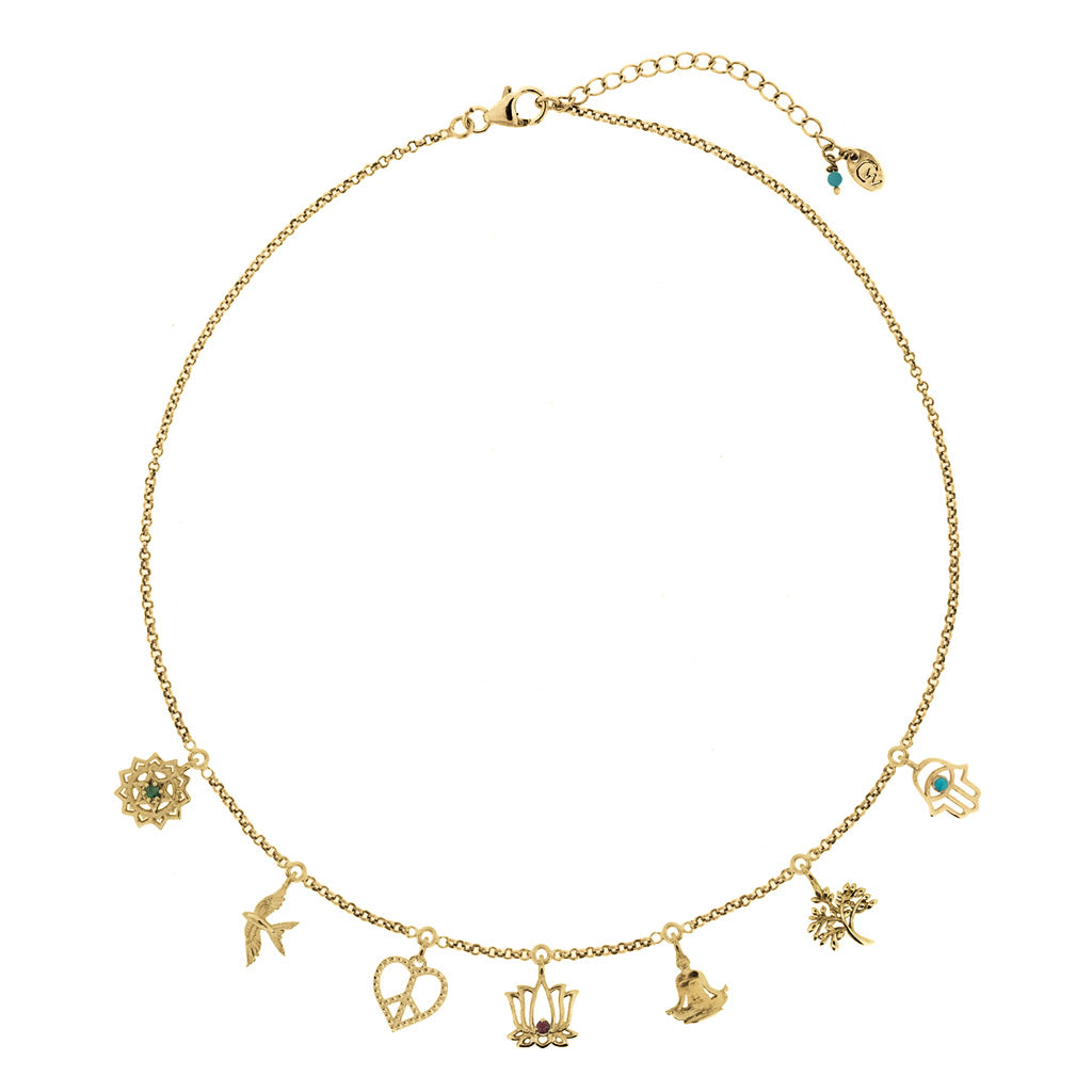 Peace, Love And Freedom Charm Necklace - Gold
