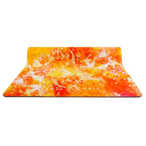kati kaia luxury yoga mat in orange half rolled