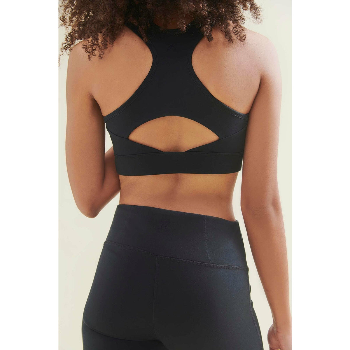 back  detail of womens yoga bra in black 